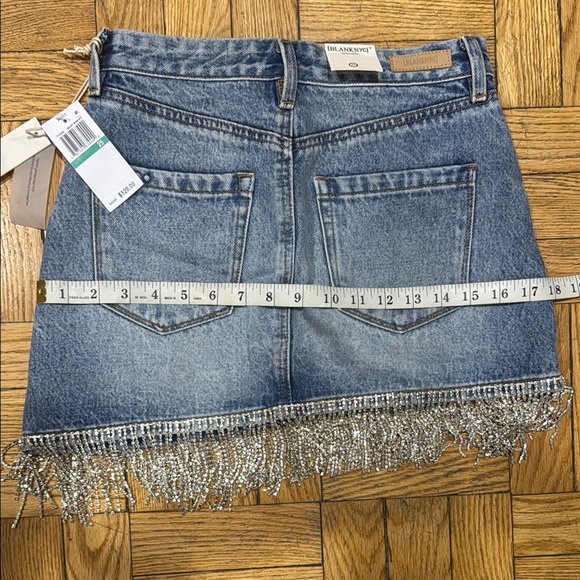 Blue mini a-line skirt with embellished frayed hem for casual night out - Picture 3 of 4